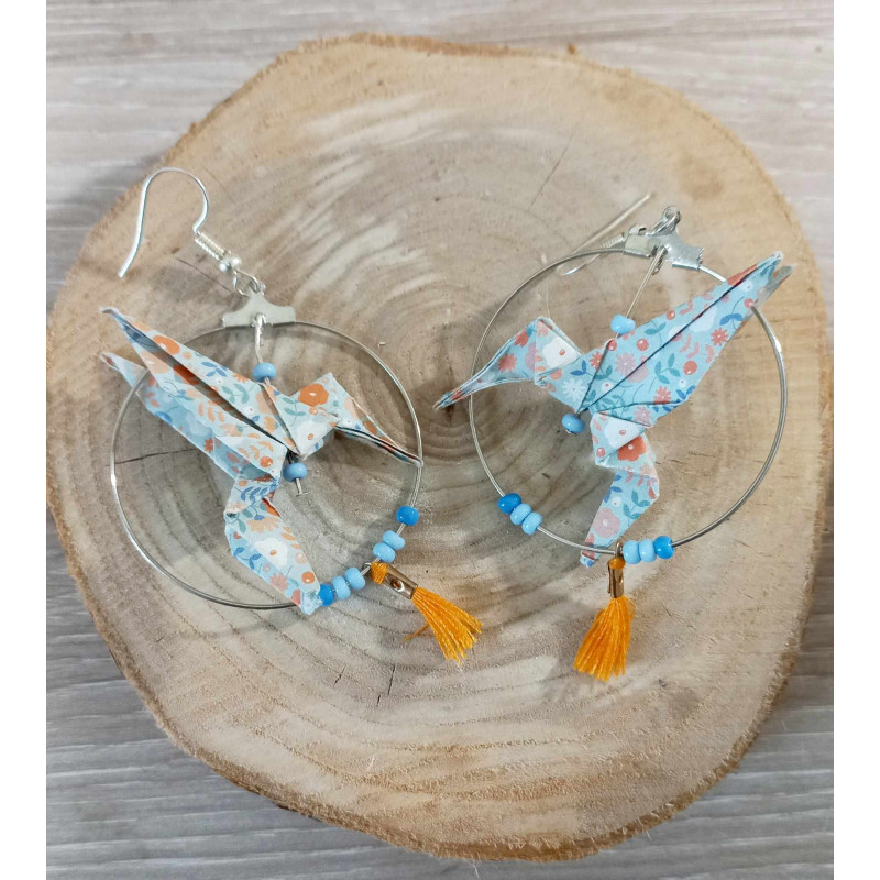 Boucles d'oreilles colibri bleu ciel et orange Boucles d'oreilles colibri bleu ciel et orange