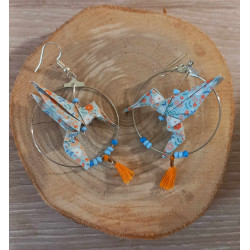 Boucles d'oreilles colibri bleu ciel et orange