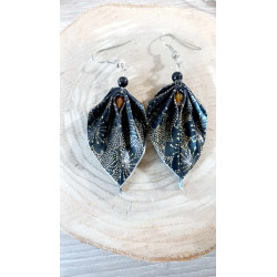 Boucles d'oreilles feuille noir et or