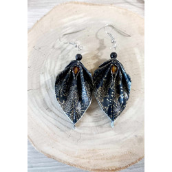 Boucles d'oreilles feuille noir et or