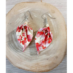 Boucles d'oreilles feuille rouge et beige
