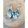 Boucles d'oreilles feuille bleue et beige fleur de cerisier