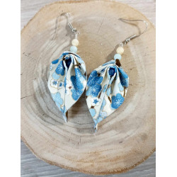 Boucles d'oreilles feuille bleue et beige fleur de cerisier