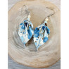 Boucles d'oreilles feuille bleue et beige fleur de cerisier