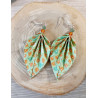 Boucles d'oreilles feuille verte clair fleur orange