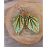 Boucles d'oreilles feuille verte clair fleur orange