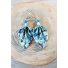Boucles d'oreilles feuille bleue et  turquoise fleur de cerisier