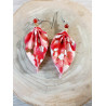 Boucles d'oreilles feuille  rouge fleur de cerisier