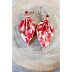 Boucles d'oreilles feuille  rouge fleur de cerisier