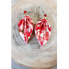 Boucles d'oreilles feuille  rouge fleur de cerisier