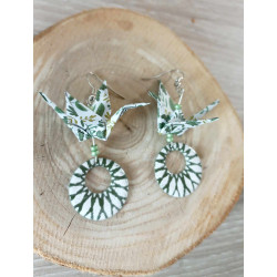Boucles d'oreilles grue vert olive navette ovale