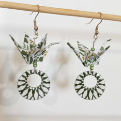 Boucles d'oreilles grue vert olive navette ovale