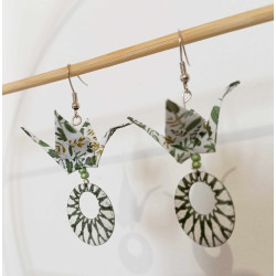 Boucles d'oreilles grue vert olive navette ovale