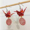 Boucles d'oreilles grue rose motif fleur