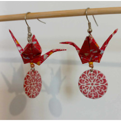 Boucles d'oreilles grue rose motif fleur