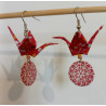Boucles d'oreilles grue rose motif fleur