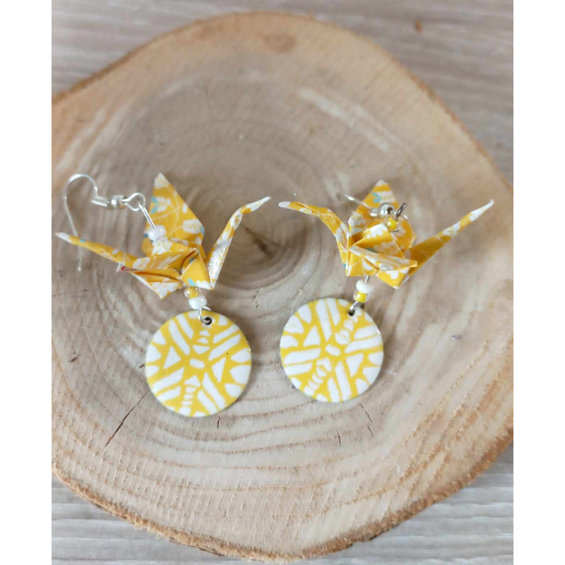 Boucles d'oreilles grue jaune Boucles d'oreilles grue jaune