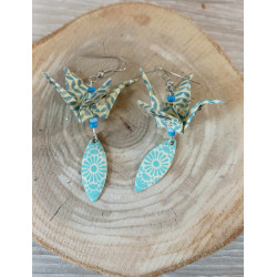 Boucles d'oreilles grue bleu ciel navette losange
