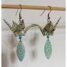 Boucles d'oreilles grue bleu ciel navette losange