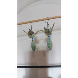 Boucles d'oreilles grue bleu ciel navette losange
