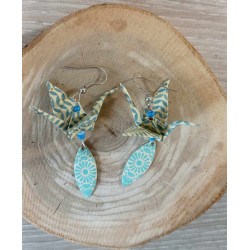 Boucles d'oreilles grue bleu ciel navette losange