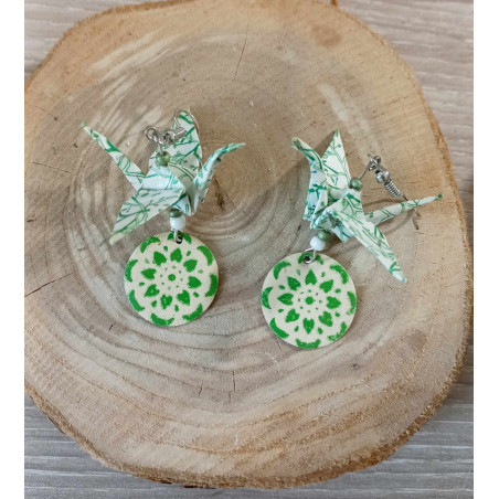 Boucles d'oreilles grue vert clair