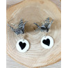 Boucles d'oreilles grue noir et blanche cœur