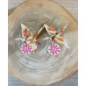 Boucles d'oreilles grue beige ,or et rose