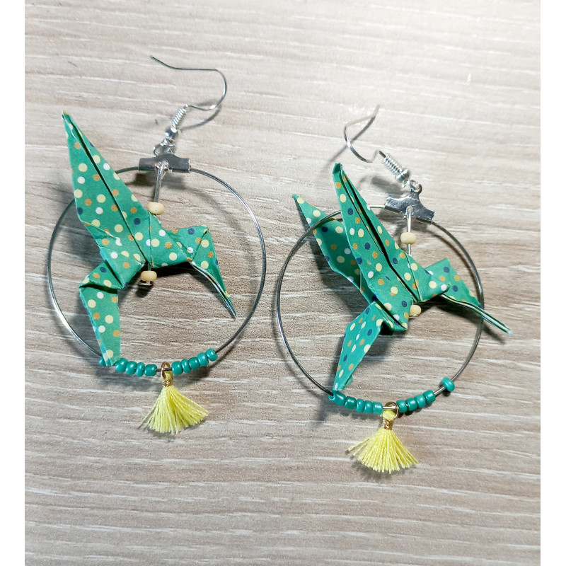 Boucles d'oreilles colibri jauneclair/vert