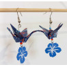 Boucles d'oreilles grue bleue fleur d'hibiscus