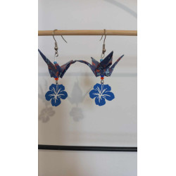 Boucles d'oreilles grue bleue fleur d'hibiscus