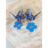 Boucles d'oreilles grue bleue fleur d'hibiscus