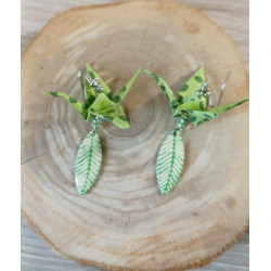 Boucles d'oreilles grue verte pomme navette losange