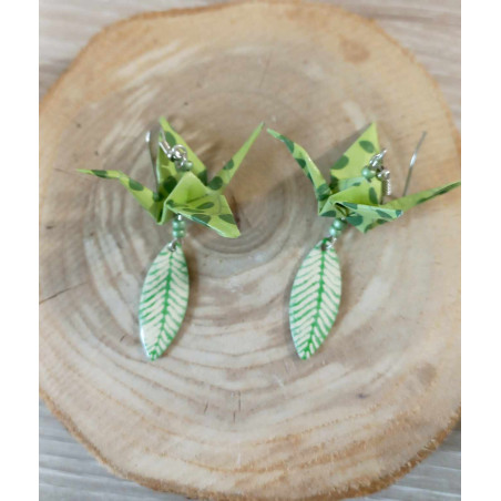Boucles d'oreilles grue verte pomme navette losange