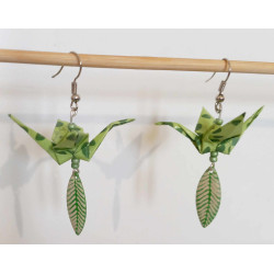 Boucles d'oreilles grue verte pomme navette losange