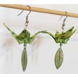 Boucles d'oreilles grue verte pomme navette losange