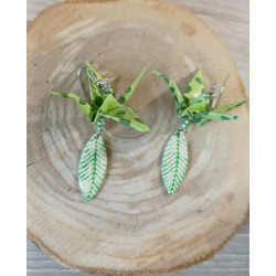 Boucles d'oreilles grue verte pomme navette losange