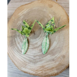 Boucles d'oreilles grue verte pomme navette losange