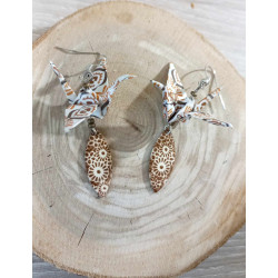 Boucles d'oreilles grue marron navette losange
