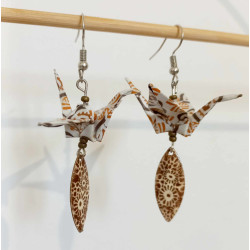 Boucles d'oreilles grue marron navette losange