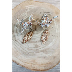 Boucles d'oreilles grue marron navette losange
