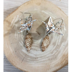 Boucles d'oreilles grue marron navette losange