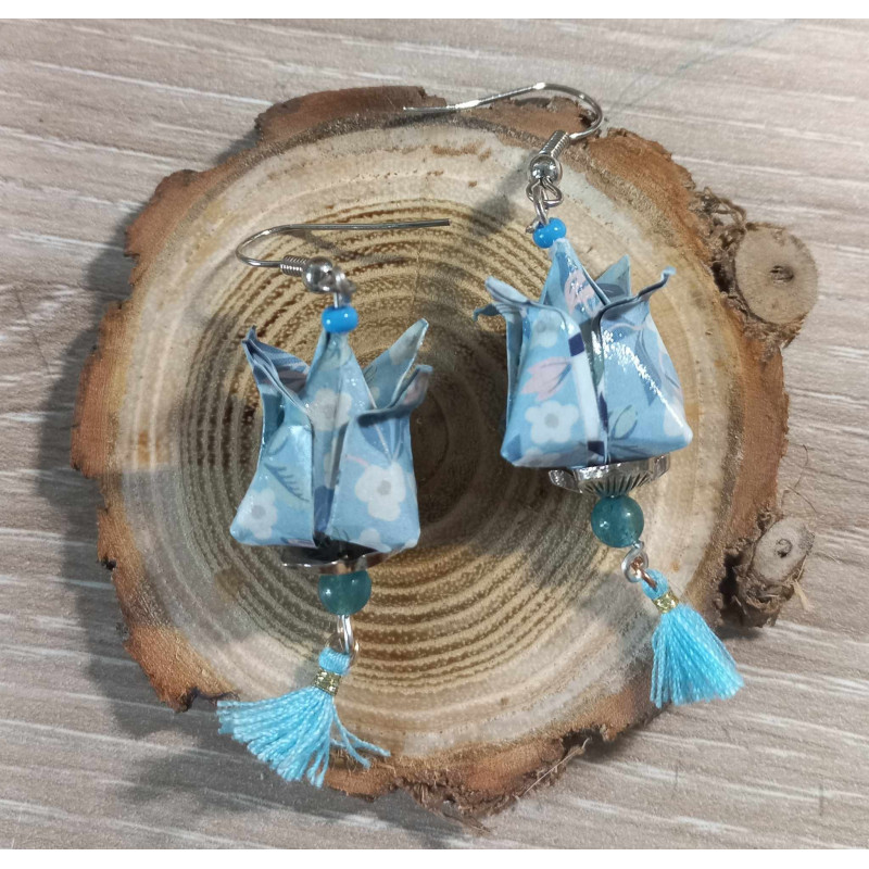 Boucles d'oreilles Fleur de lotus bleu ciel Boucles d'oreilles Fleur de lotus bleu ciel