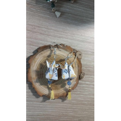 Boucles d'oreilles Fleur de lotus jaune et  bleu