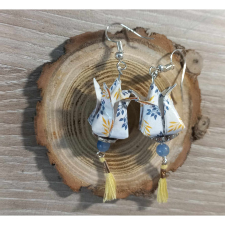 Boucles d'oreilles Fleur de lotus jaune et  bleu
