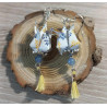 Boucles d'oreilles Fleur de lotus jaune et  bleu