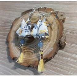 Boucles d'oreilles Fleur de lotus jaune et  bleu