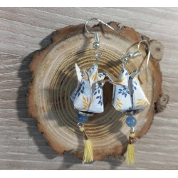 Boucles d'oreilles Fleur de lotus jaune et  bleu