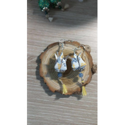 Boucles d'oreilles Fleur de lotus jaune et  bleu