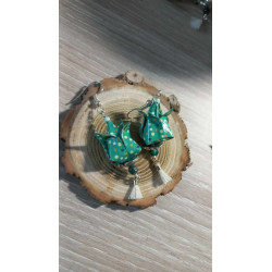 Boucles d'oreilles Fleur de lotus verte point  jaune